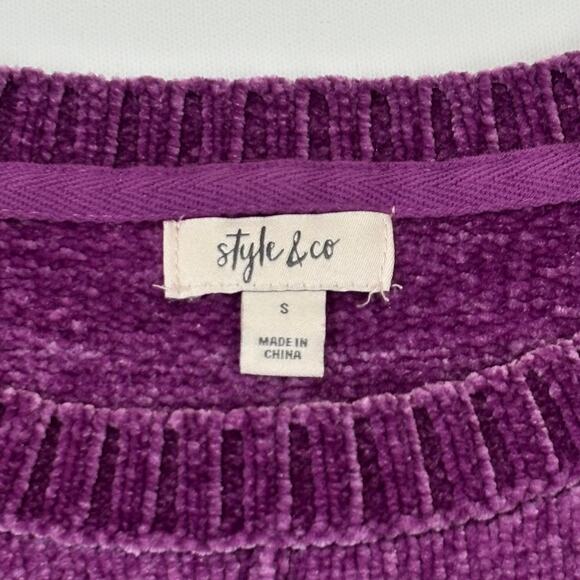 Style & Co Size Small Purple Soft Chenille Split Hem Crew Neck Pullover Sweater - Picture 2 of 10